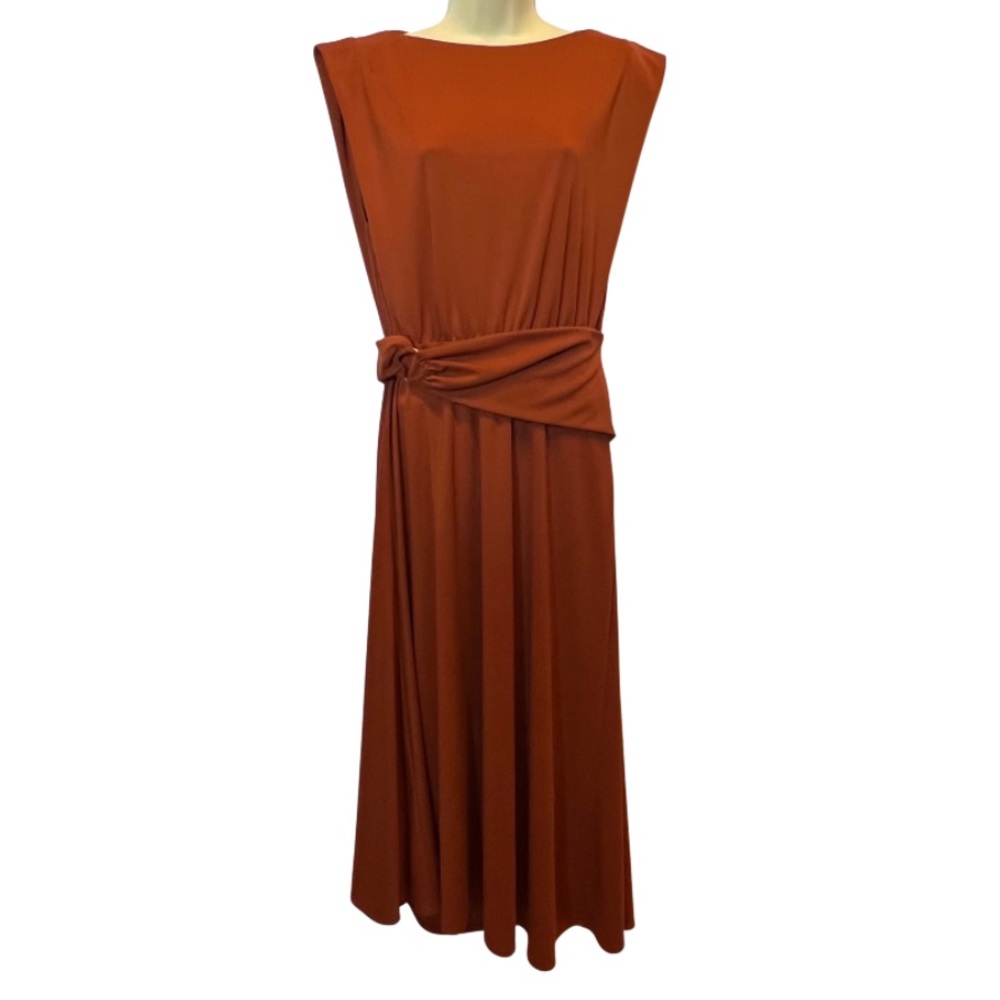 Zara Burnt Orange Sleeveless Maxi Dress with Side Knot